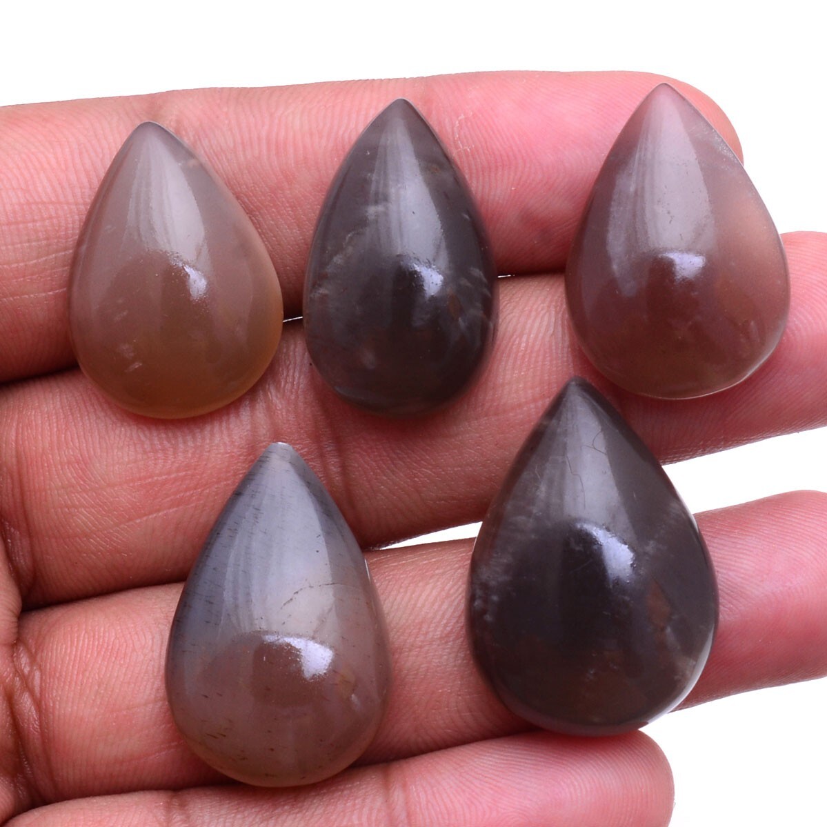 5 Pcs Natural Peach Moonstone 25mm-29mm Pear Cabochon Glossy Loose Gemstones Lot