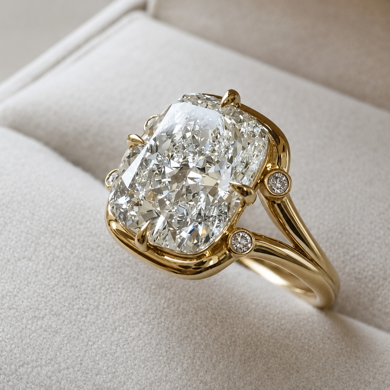 IGI 4 Ct Cushion F-VS1 Lab Grown Diamond Women Engagement Ring 14k Yellow Gold