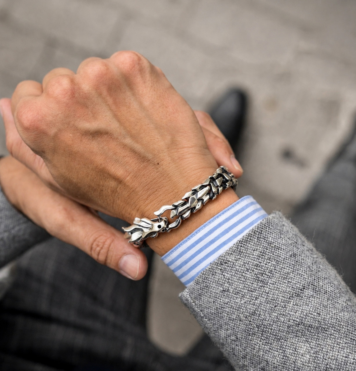 Men’s Dragon Scale Bracelet Stainless Steel Bangle Retro Gothic Punk Biker Gift