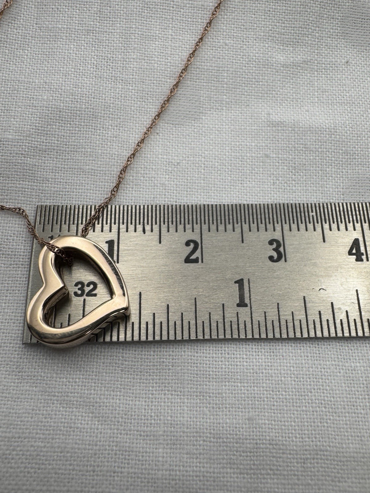 14K Solid Rose Gold RCI Open Heart Pendant 18” Fine Rope Necklace