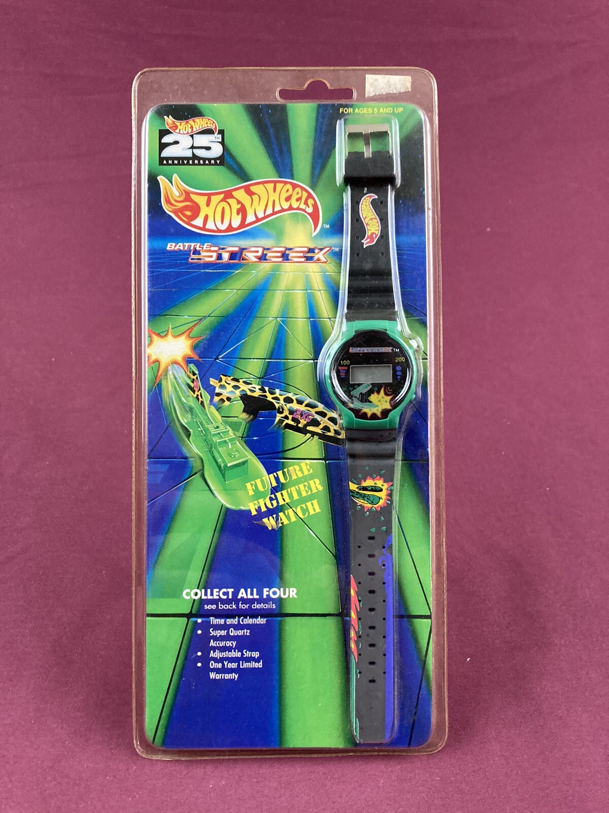 Vintage Hot Wheels 25th Anniversay Digital Wrist Watch Battle Streex Band NIB