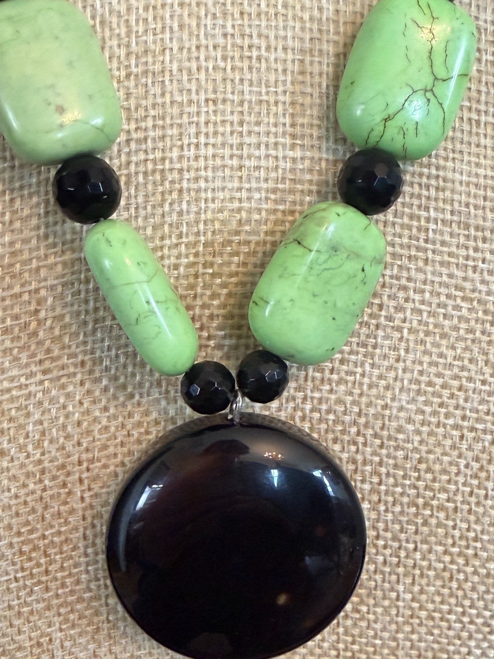 Estate Green Stone Bead Necklace Tests Jadeite/Spinel On Presidium Agate Pendant