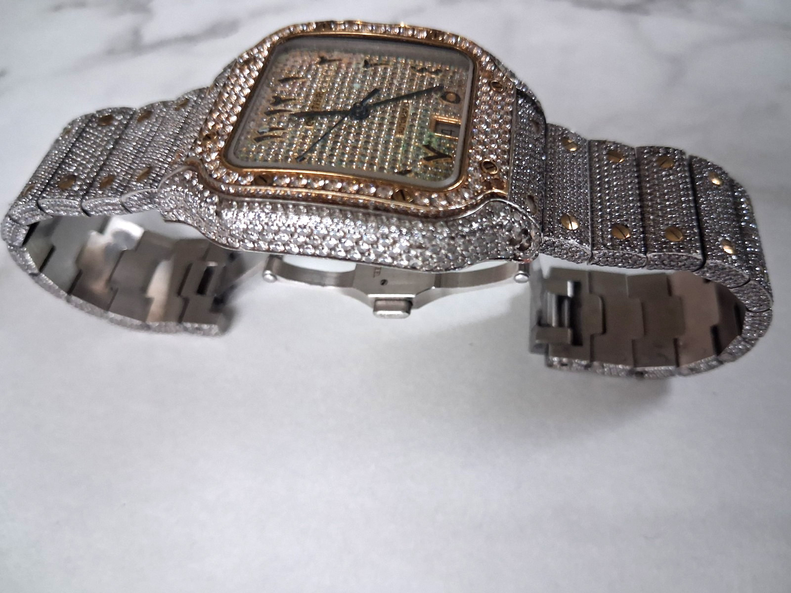 Cartier Santos Automatic Wristwatch – Iced Out – Needs Repair