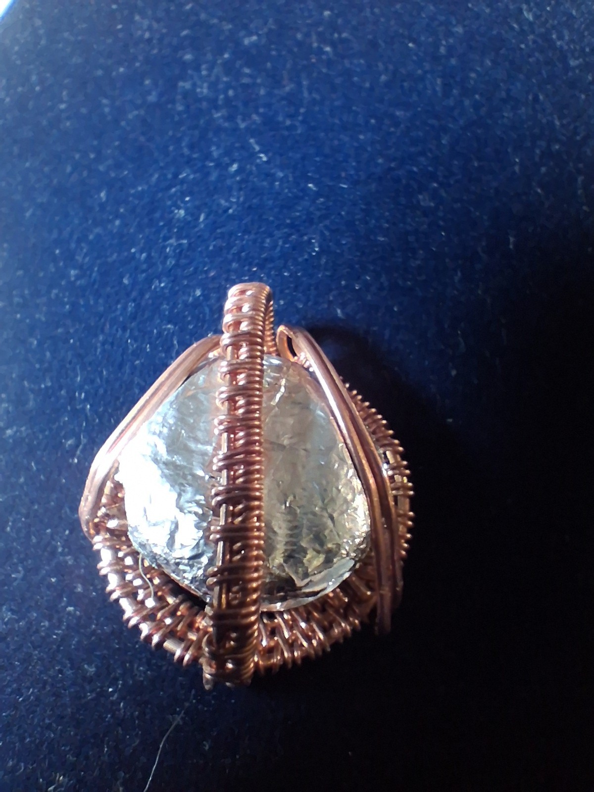 Handcrafted Copper Wire Wrapped Round Glass Pendant, Multicolor, Art Theme