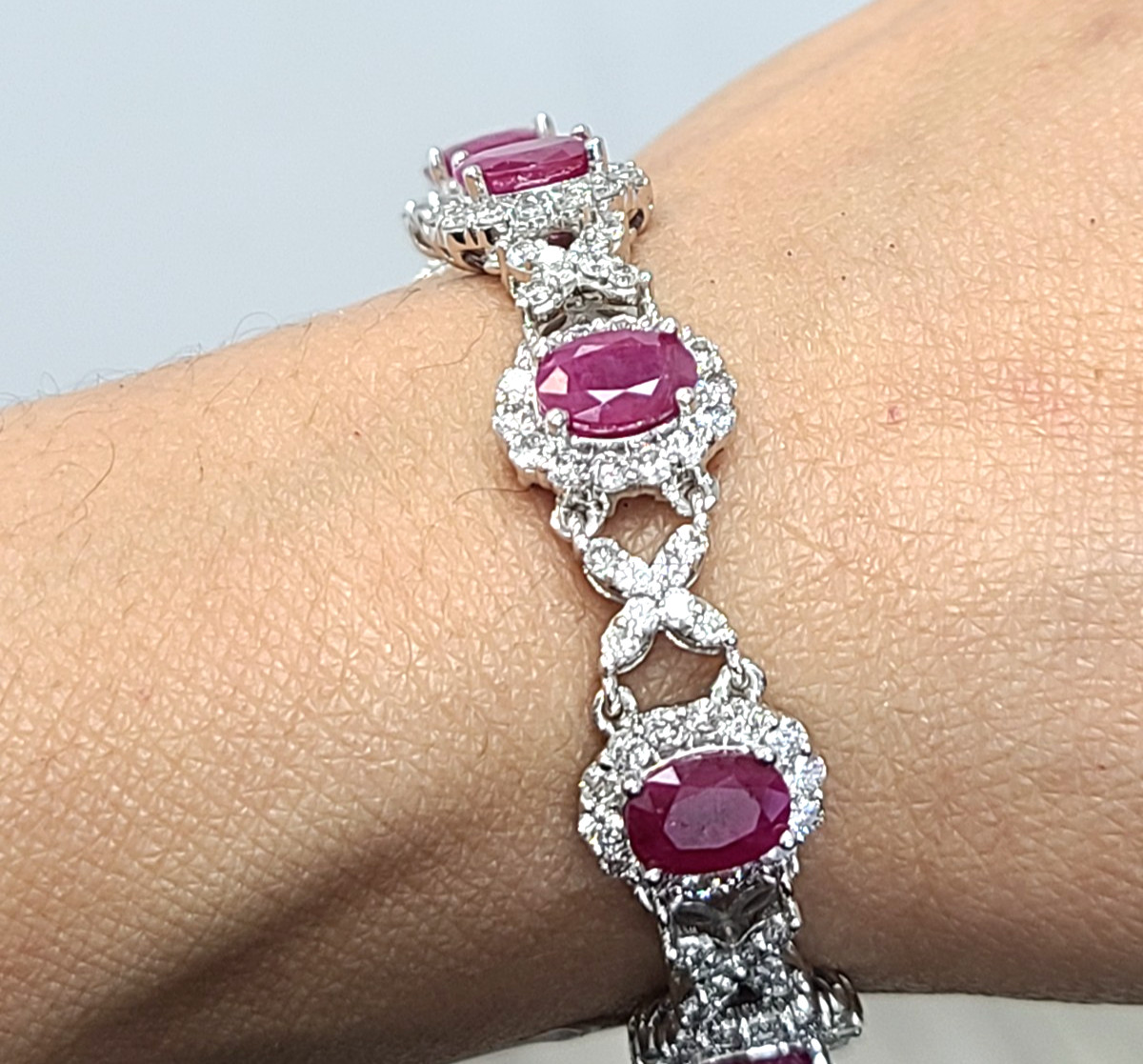 Deal! 14.60CTW Natural Genuine Red Ruby Diamonds Tennis Bracelet 14K White Gold