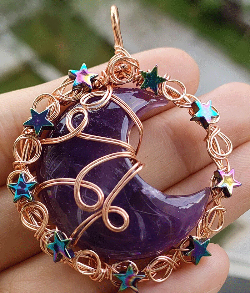 5pcs Amethyst Gems Moon Star Pendants Magic Reiki Healing Chakra Amulet