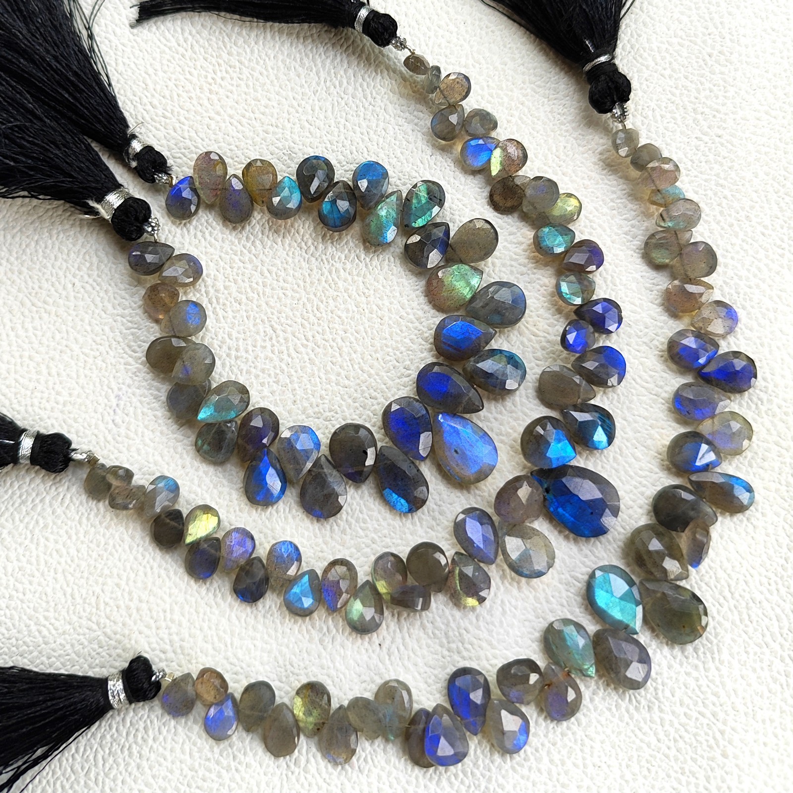 Rainbow Fire Labradorite 7″ Strand Pear Faceted Beads 8x6mm to 13x10mm Size