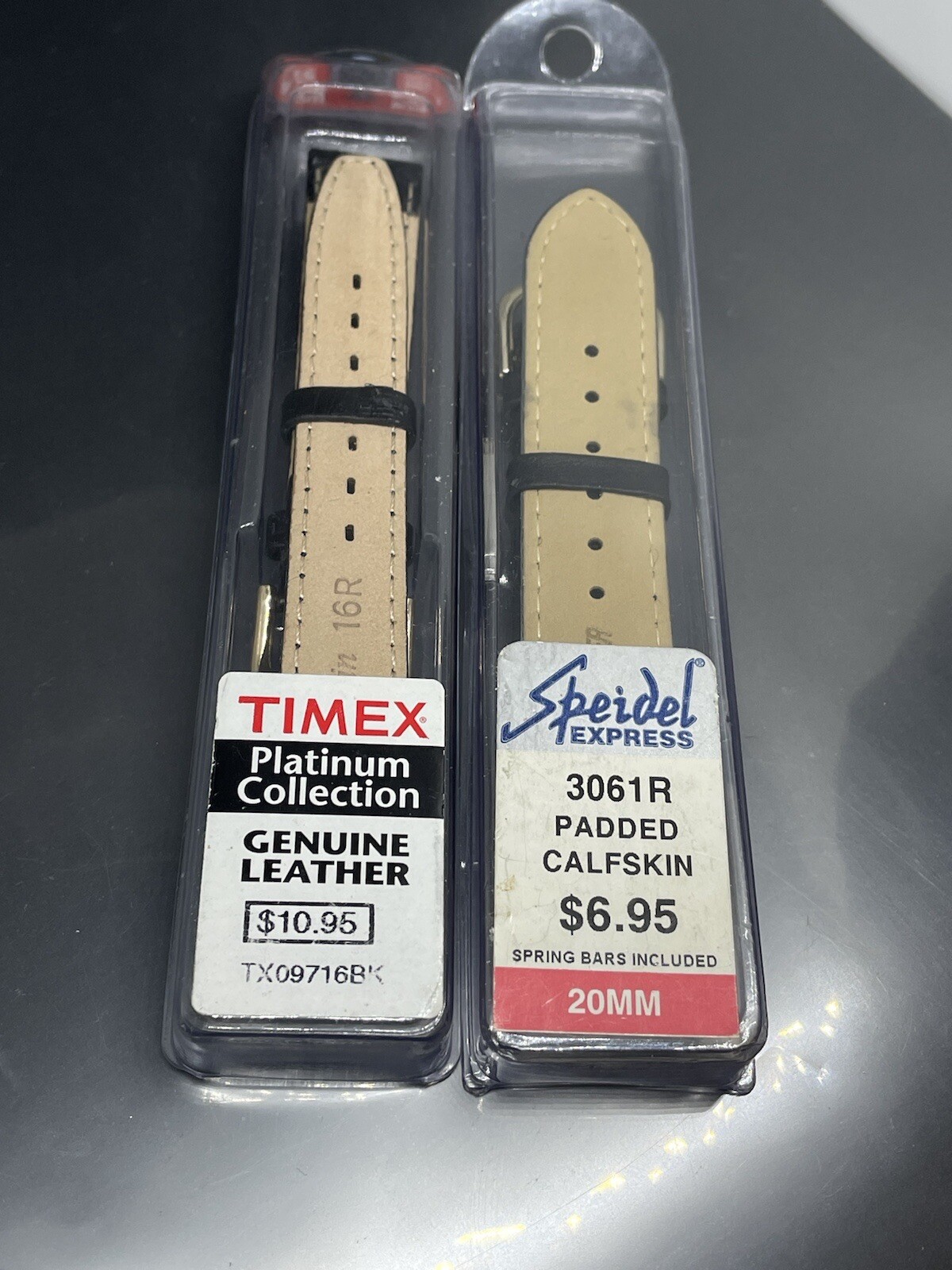 Vintage Timex ( Leather) And Speidel (calf Skin) Black Watch Straps NIB READ