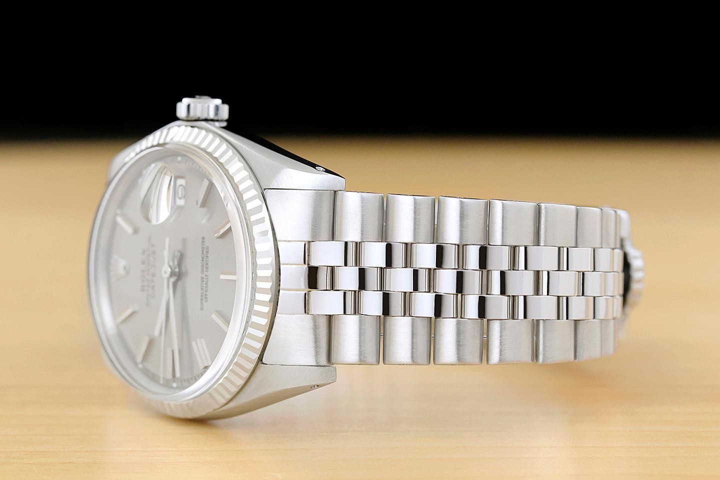 ROLEX DATEJUST 1601 GRAY DIAL 18K WHITE GOLD STEEL FOLDED BRACELET WATCH
