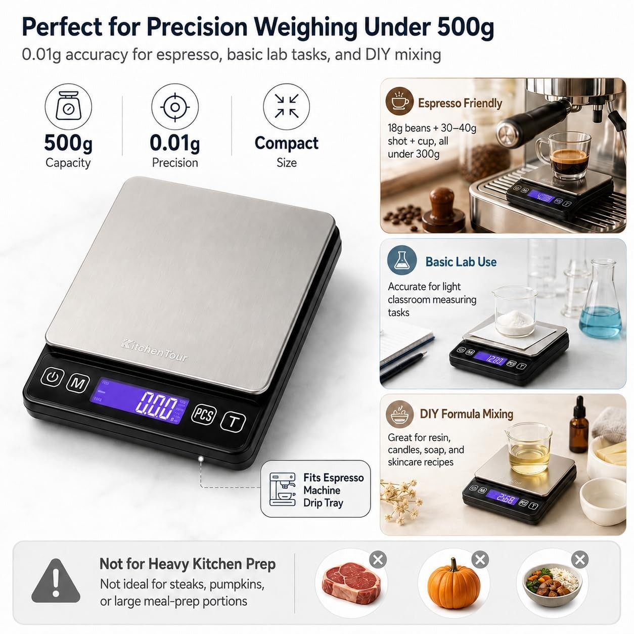KitchenTour Mini Gram Scale 500g x 0.01g – Precision Weighing for Your Needs