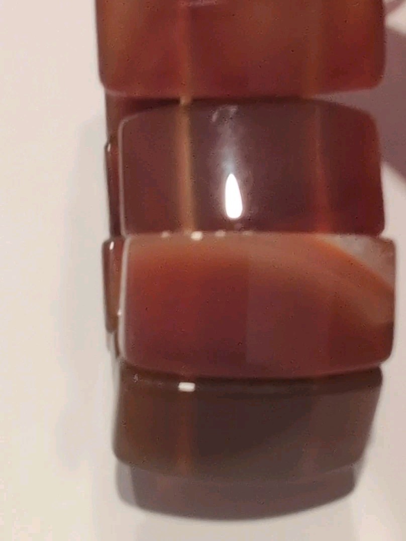 Vintage Natural Red Carnelian Agate Stretch Panel Bracelet Orange Brown Stone