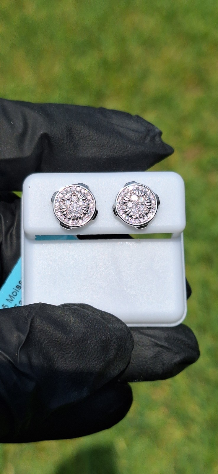 Real Moissanite Stud Earrings 925 Sterling Silver Iced Out Cluster Screwback Men