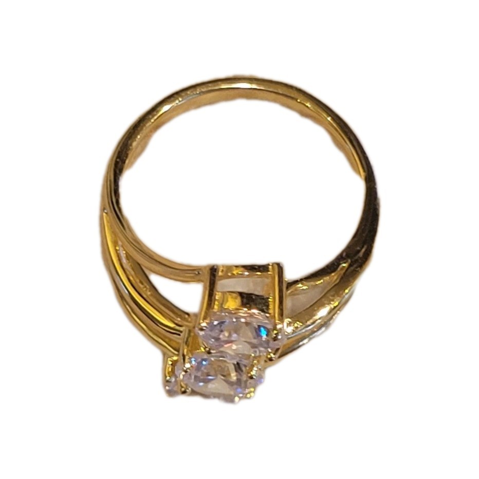 Fusion Creations Yellow Gold 925 Sparkling CZ Cocktail Ring Sz 6 Signed