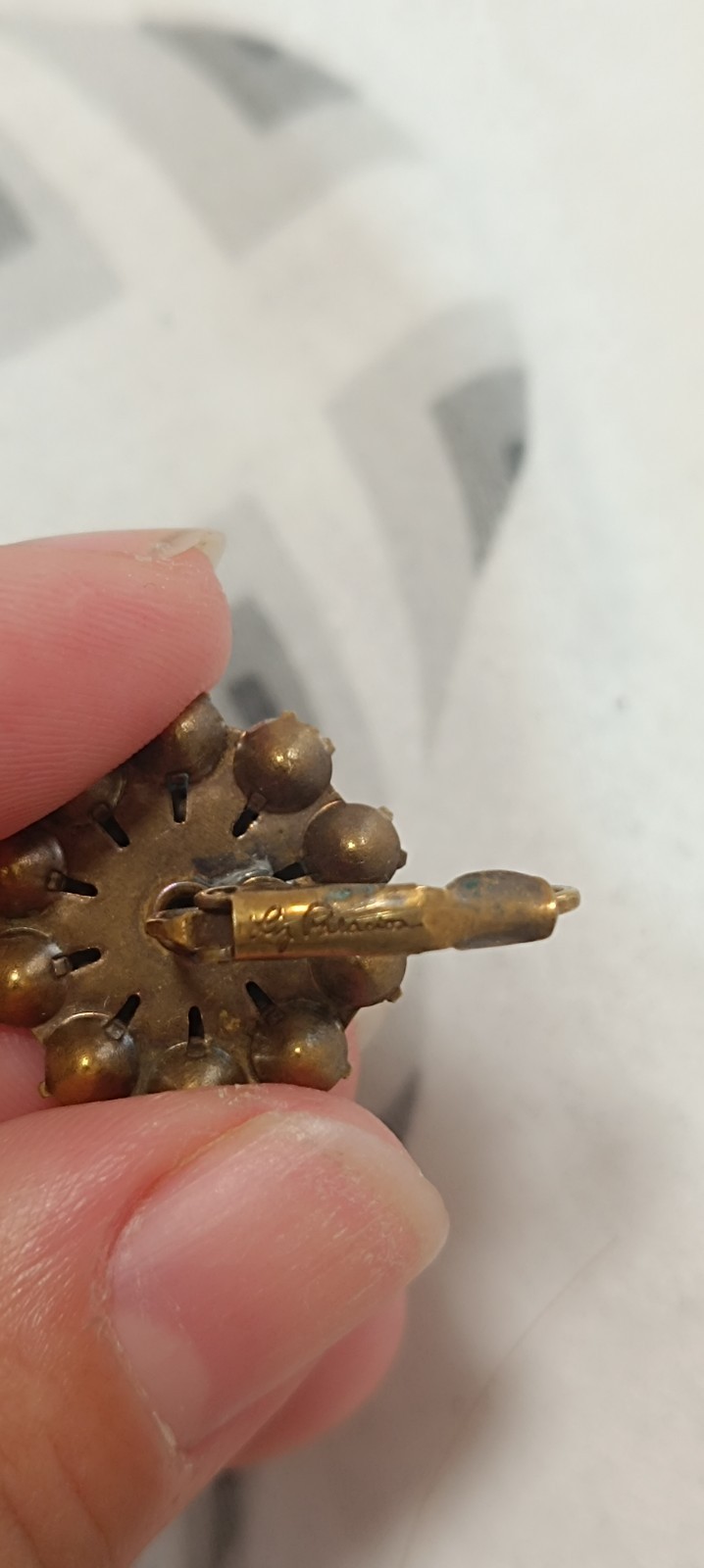 Vintage Liz Palacios San Francisco Antiqued Brass Swarovski Crystal Flower Earri