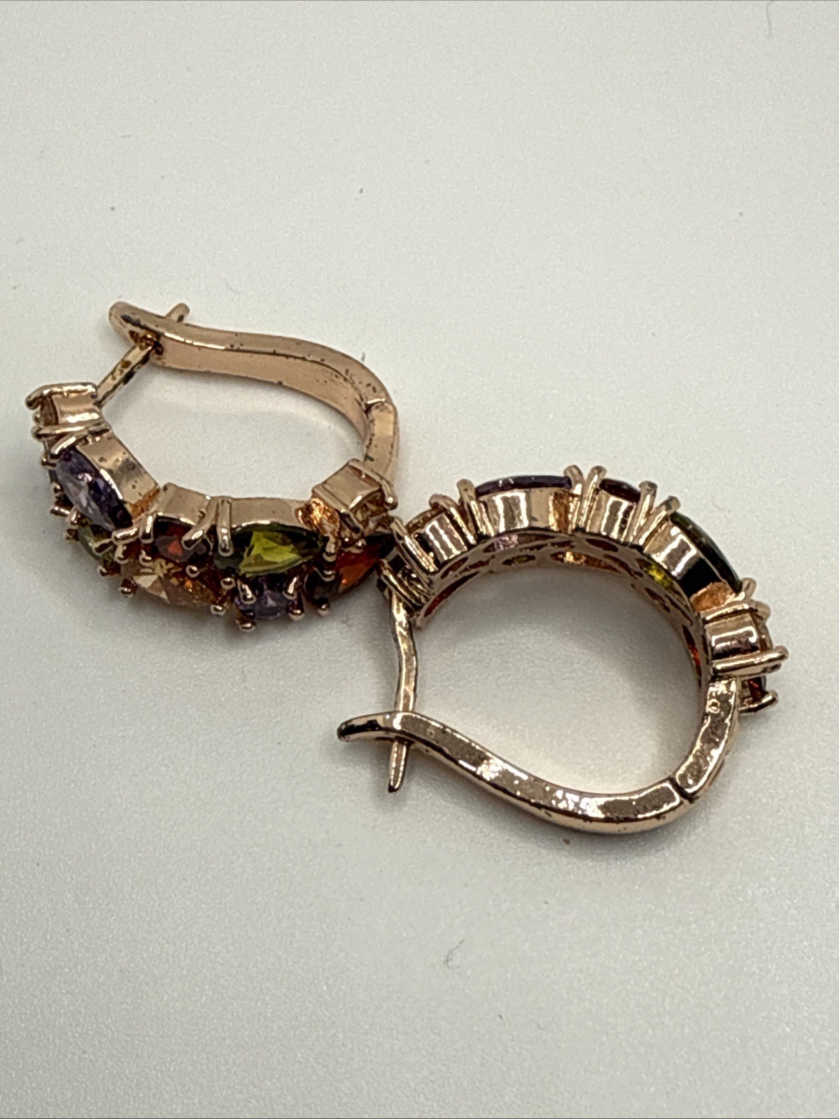 Rose Gold Tone Multicolor Gemstone Hoop Earrings Elegant Statement Earrings