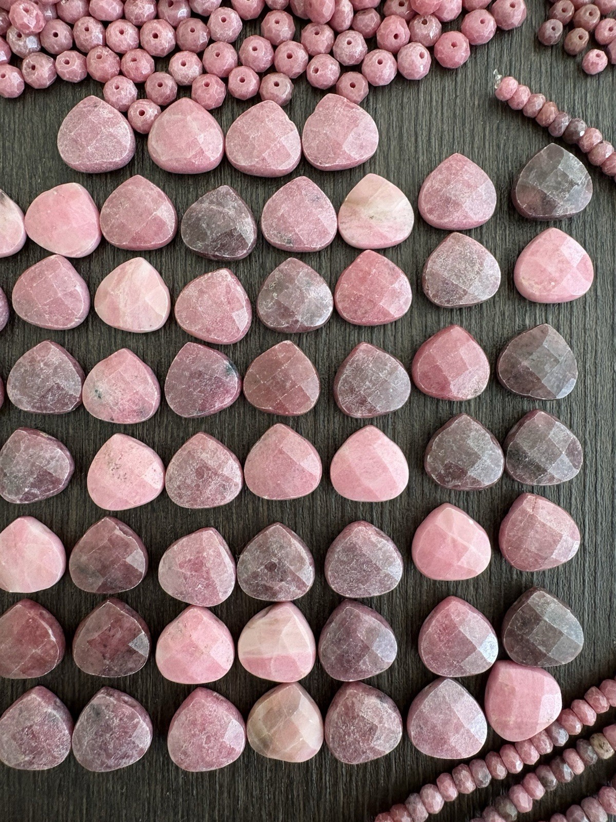 LOT Of Mixed Rhodonite Faceted Heartshape Roundelle Pink Stones Beads Read Info