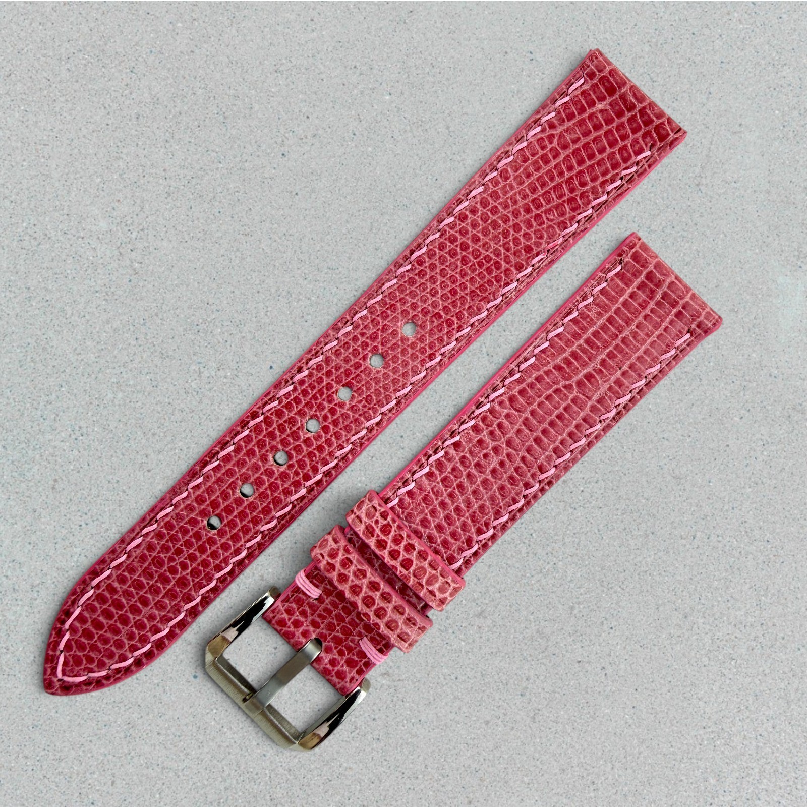 Genuine Lizard Leather Watch Band Strap 18mm Pink Handmade 316L Buckle