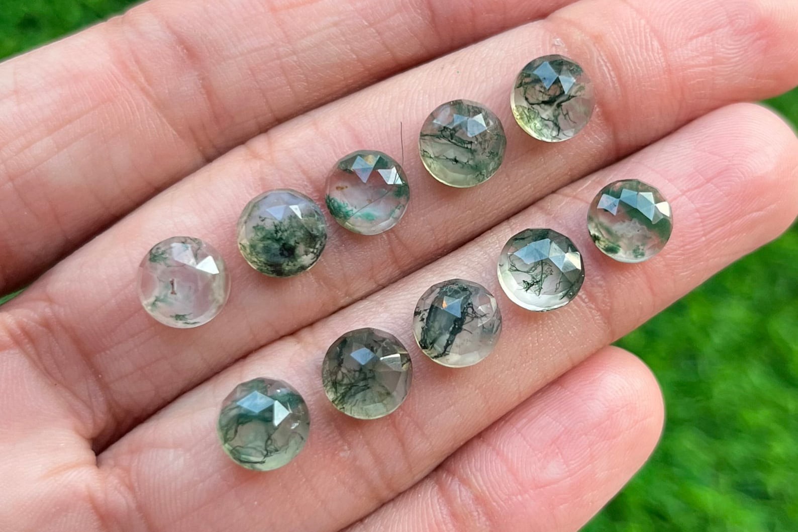 [WHOLESALE] NATURAL MOSS AGATE ROSE CUT ROUND SHAPE LOOSE GEMSTONE