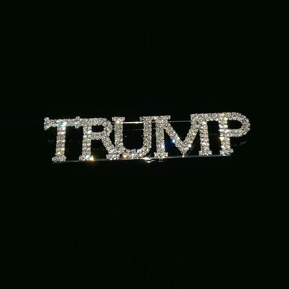 TRUMP Rhinestone Faux Diamond Crystal Brooch Pin MAGA 3″
