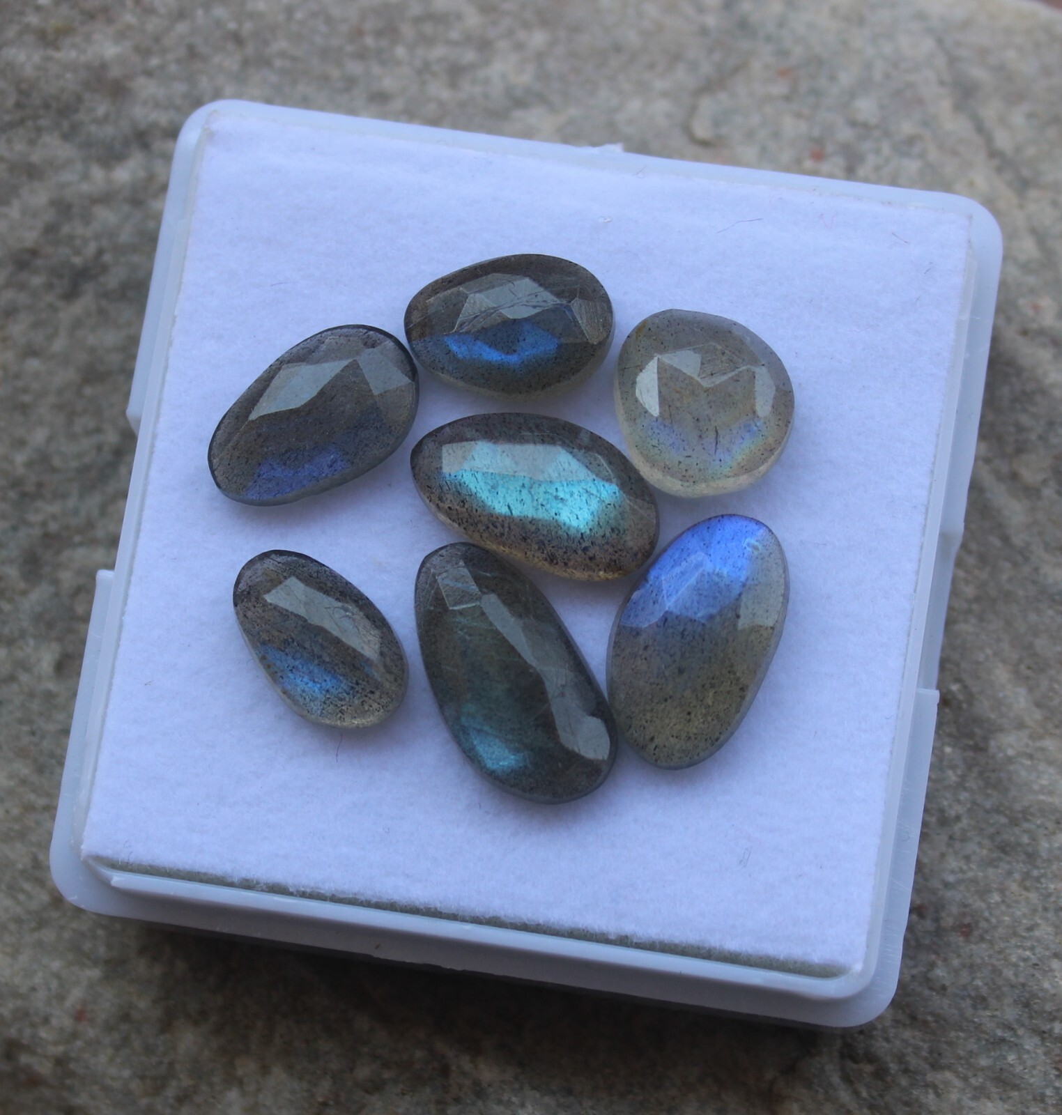 12 Pieces Labradorite Blue Sheen Rose Cut, 53.75 Carats Natural Blue Fire Labrad