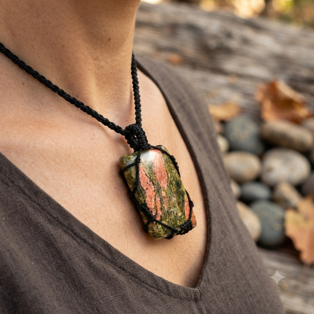 Genuine Unakite Threaded Daughter Channel Set Unique Pendant 925 Sterling Silver
