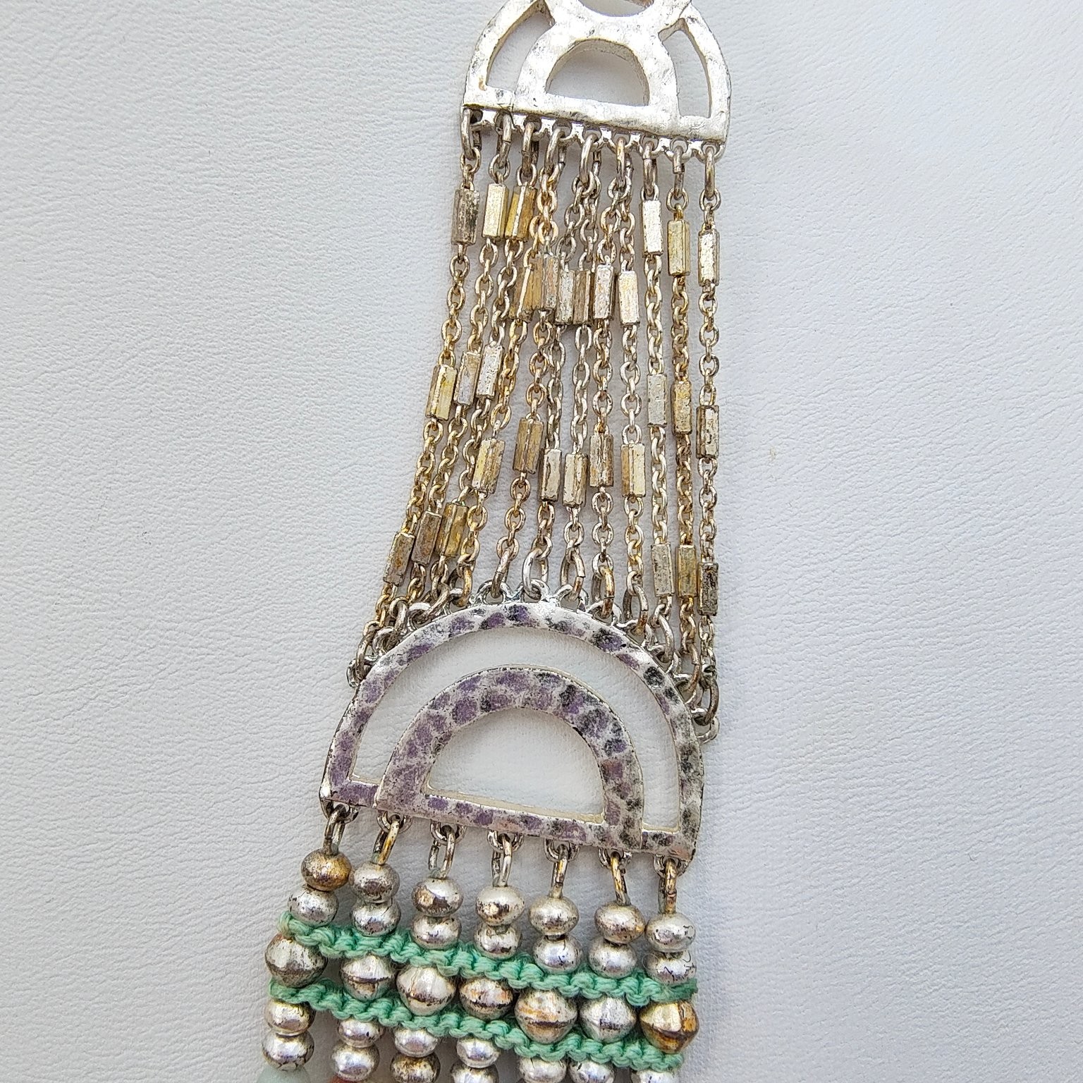 Boho Multi-Strand Beaded Necklace 18″ Amazonite Jasper Silver Tone Statement