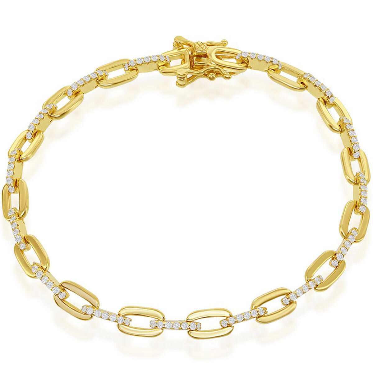 Classic Women’s Bracelet Sterling Silver Gold Tone White CZ Paperclip T-7820-GP