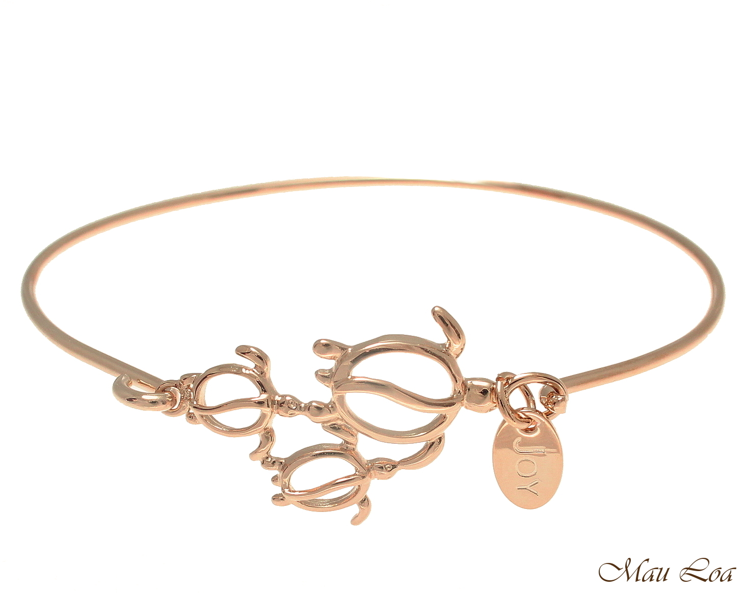 Pink Rose Gold on Brass Hawaiian Honu Turtle Family Open Bangle Bracelet