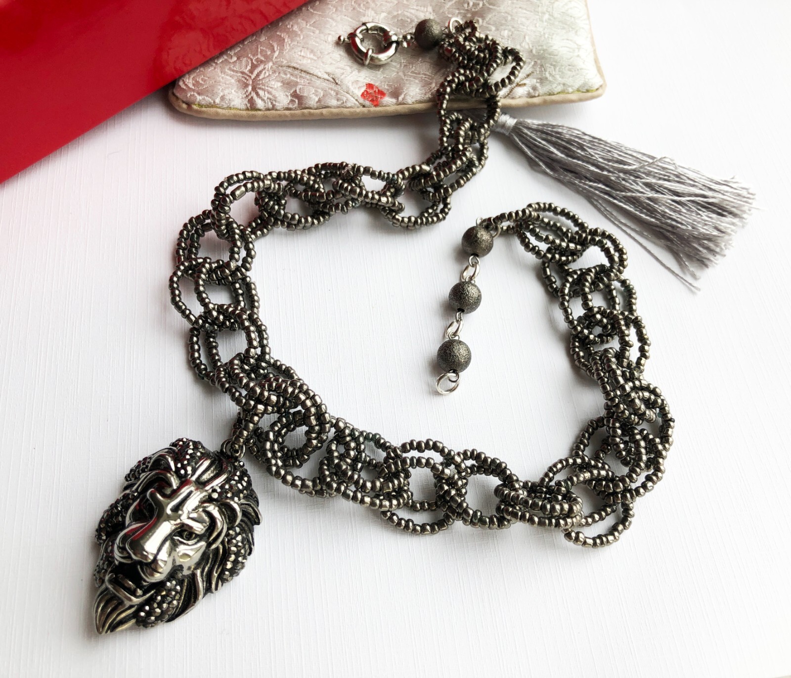 Lion head necklace large, extravagant eye catching necklace