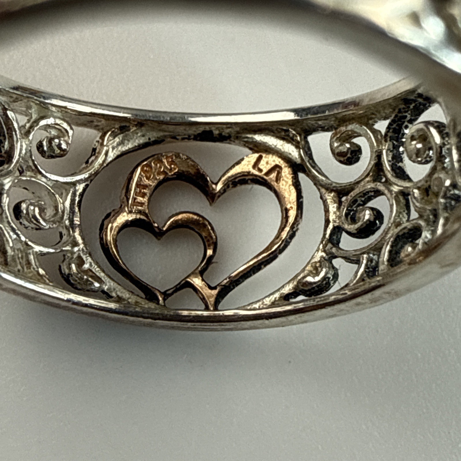 LA GEM & JEWELRY 925 Sterling Silver Double Heart Rose Gold PL Ring Sz 7 – 2.56g