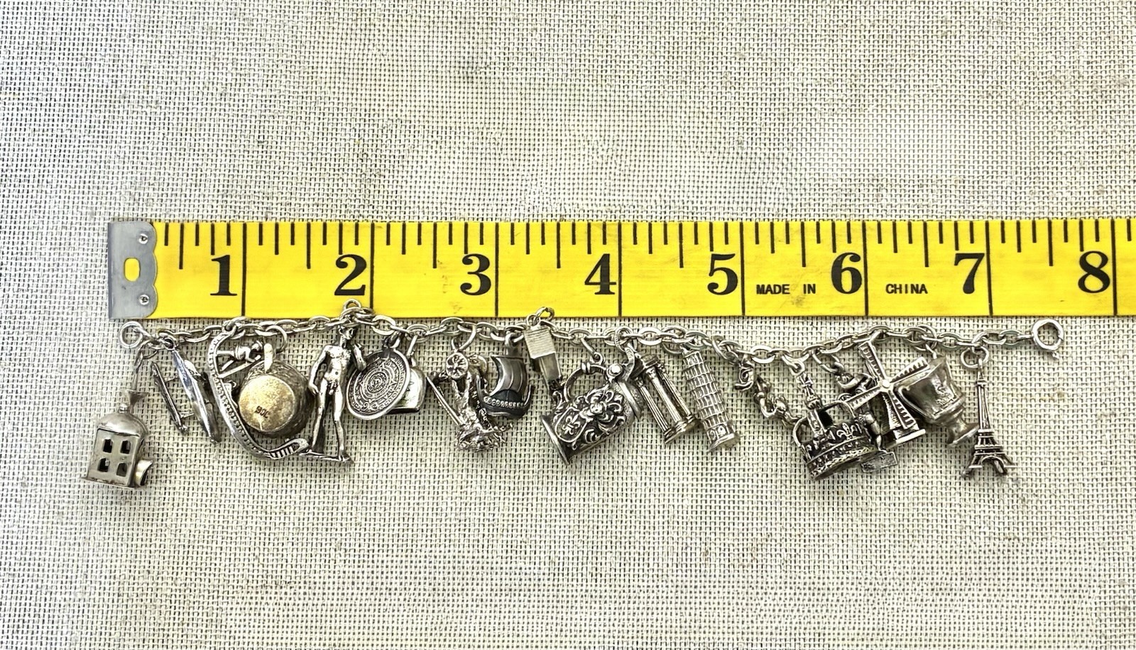 Vtg 800 Silver Charm Bracelet 900 Charms Travel Italy Europe Gondola Eiffel 50g
