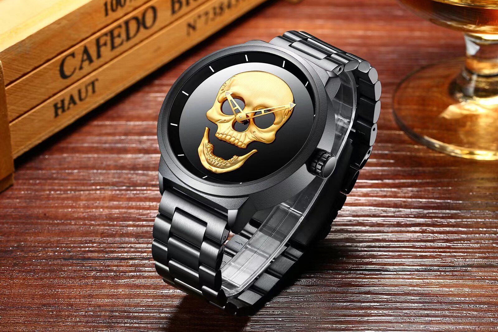 Men’s Hip Hop Skull Fashion Quartz Wristwatch Stianless Steel Waterproof Watch