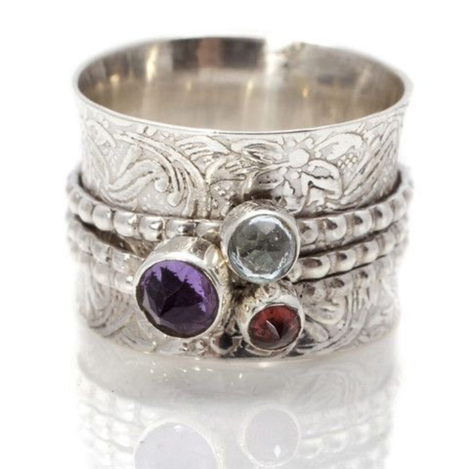 Multi Stone Ring 925 Sterling Silver Ring Handmade Spinner Silver Spinner Ring