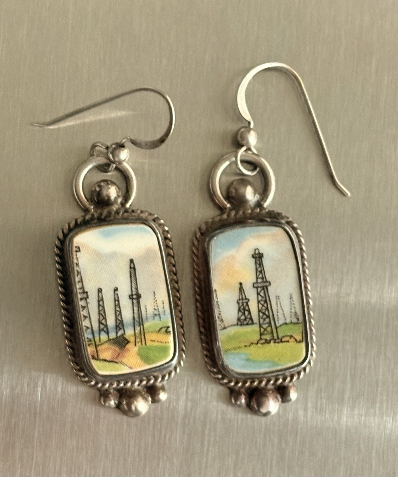 JACQUELINE SMILEY JSVR WESTERN VINTAGE REVIVAL STERLING SILVER OIL RIG EARRINGS