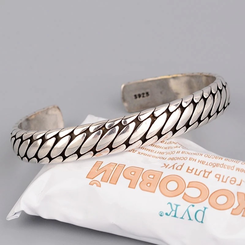 Silver Color Retro Oval Pattern Open Bangle Bracelet Minimalist Tibetan Jewelry