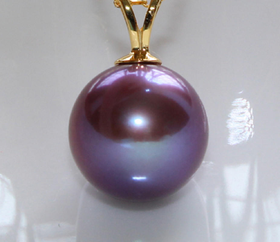 HUGE 15mm natural south sea genuine Purple lavender round pearl pendant 6638AAA