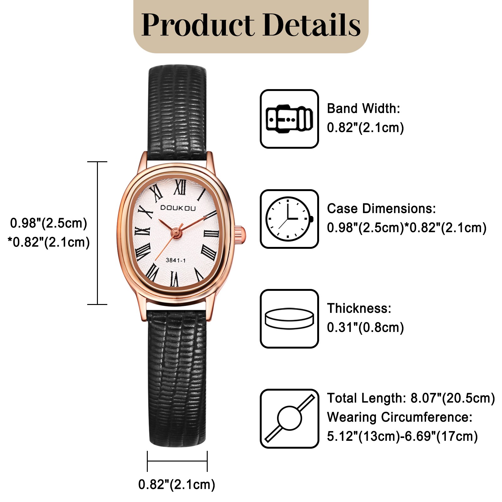 Womens Ladies Small PU Leather Strap Roman Numerals Oval Dial Quartz Wrist Watch
