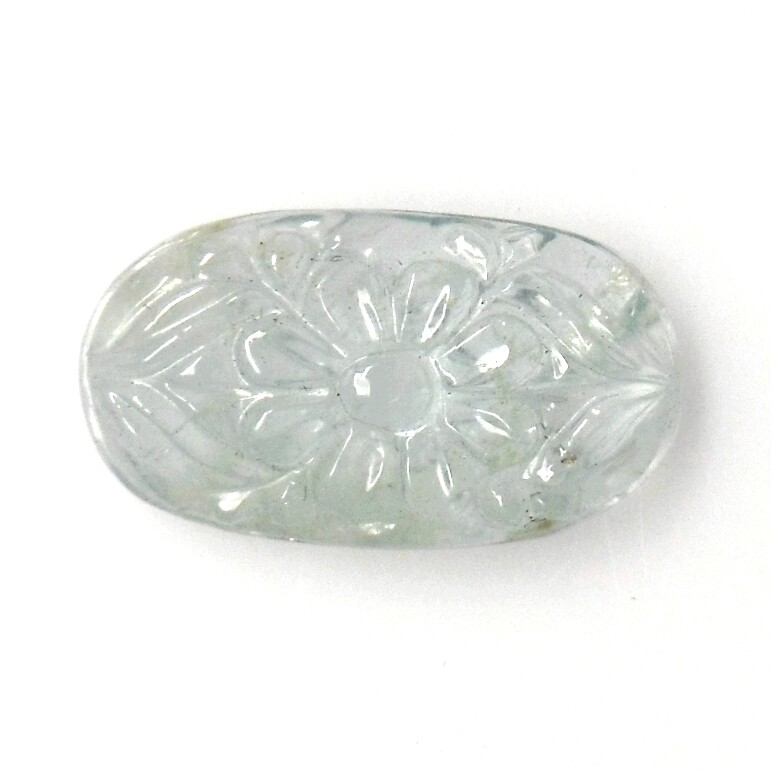 AQUAMARINE 21.35 x 12.00 MM OVAL WITH FLOWER HAND CARVING ALL NATURAL F-1818