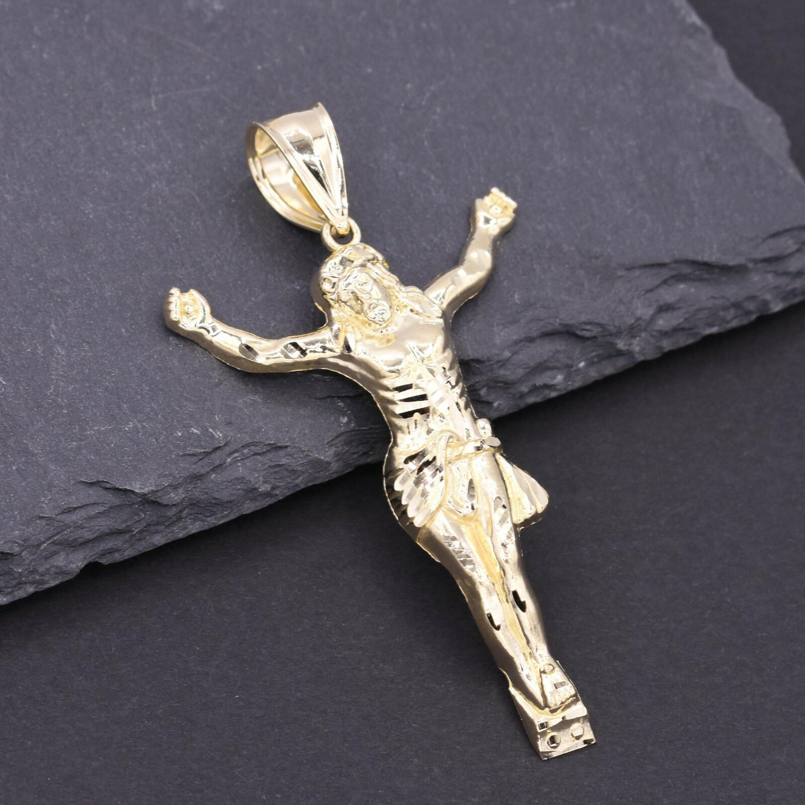 Textured Jesus Crucifix Pendant Charm Real Solid 10K Yellow Gold ALL SIZES
