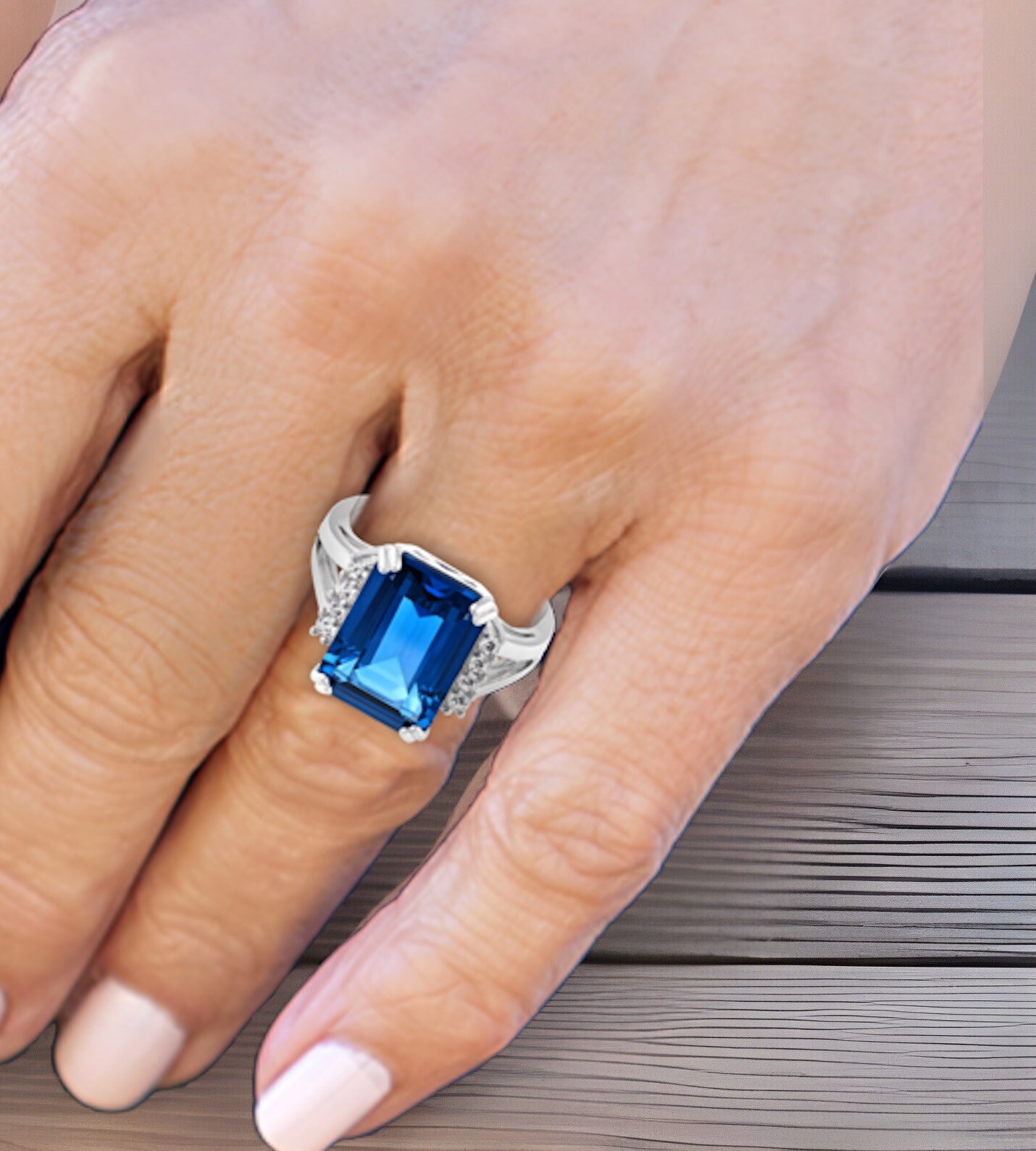 Blue Lab Created Spinel and White Cubic Zirconia Rhodium Over SterlingSilver