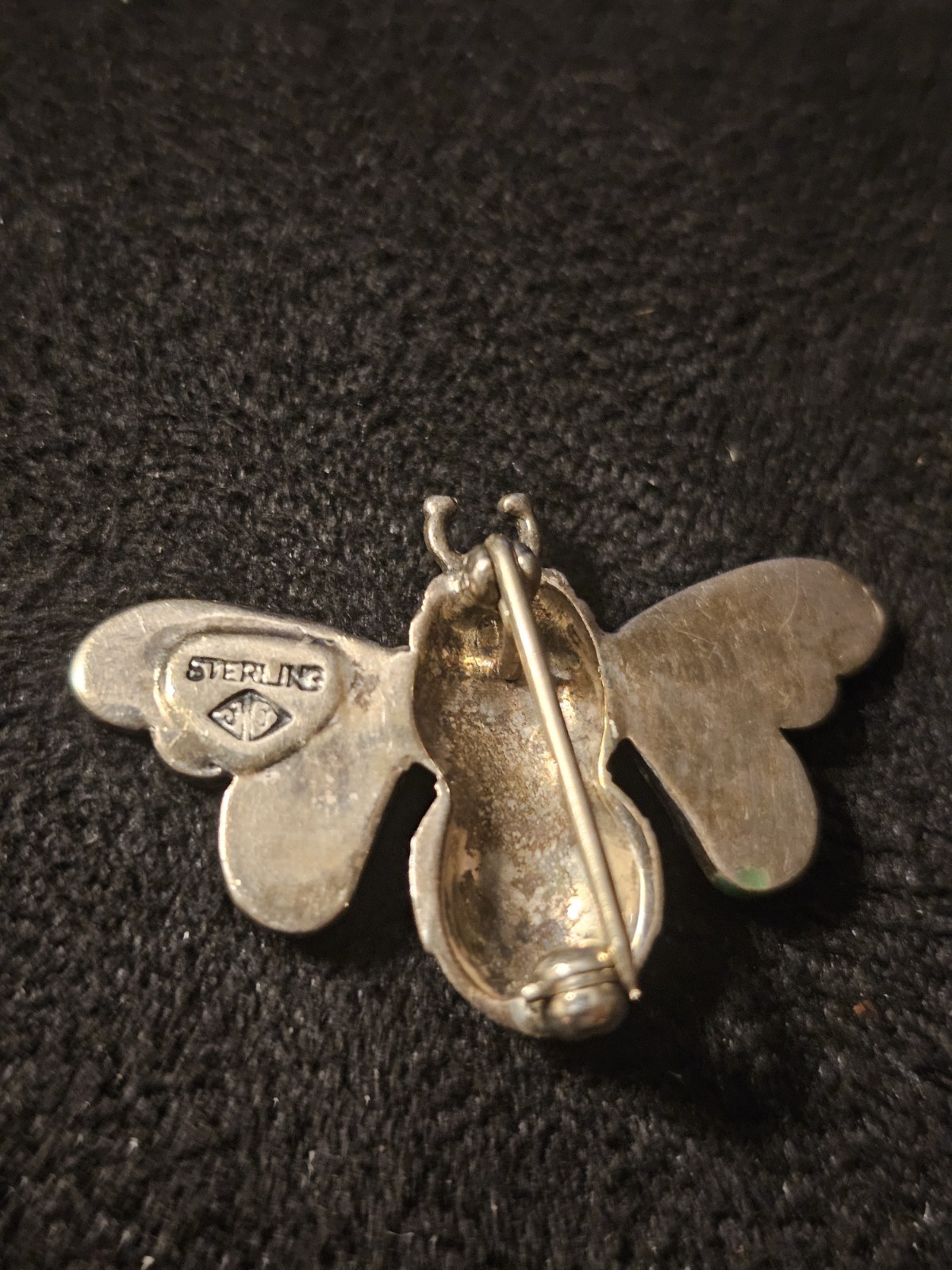 Vintage Sterling Silver Bee Brooch Blue Green Enamel 1.5″ 5.57g