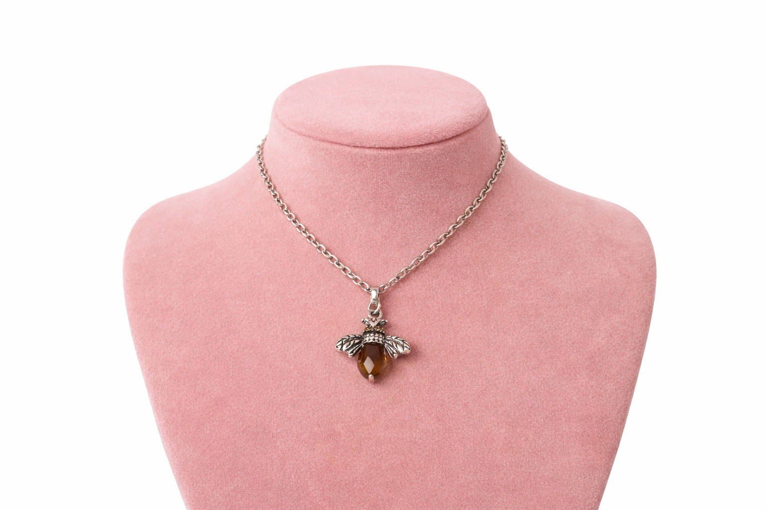 Chico’s Museum Bee Necklace Charm Silver Amber Drop Boho Bumblebee Honey