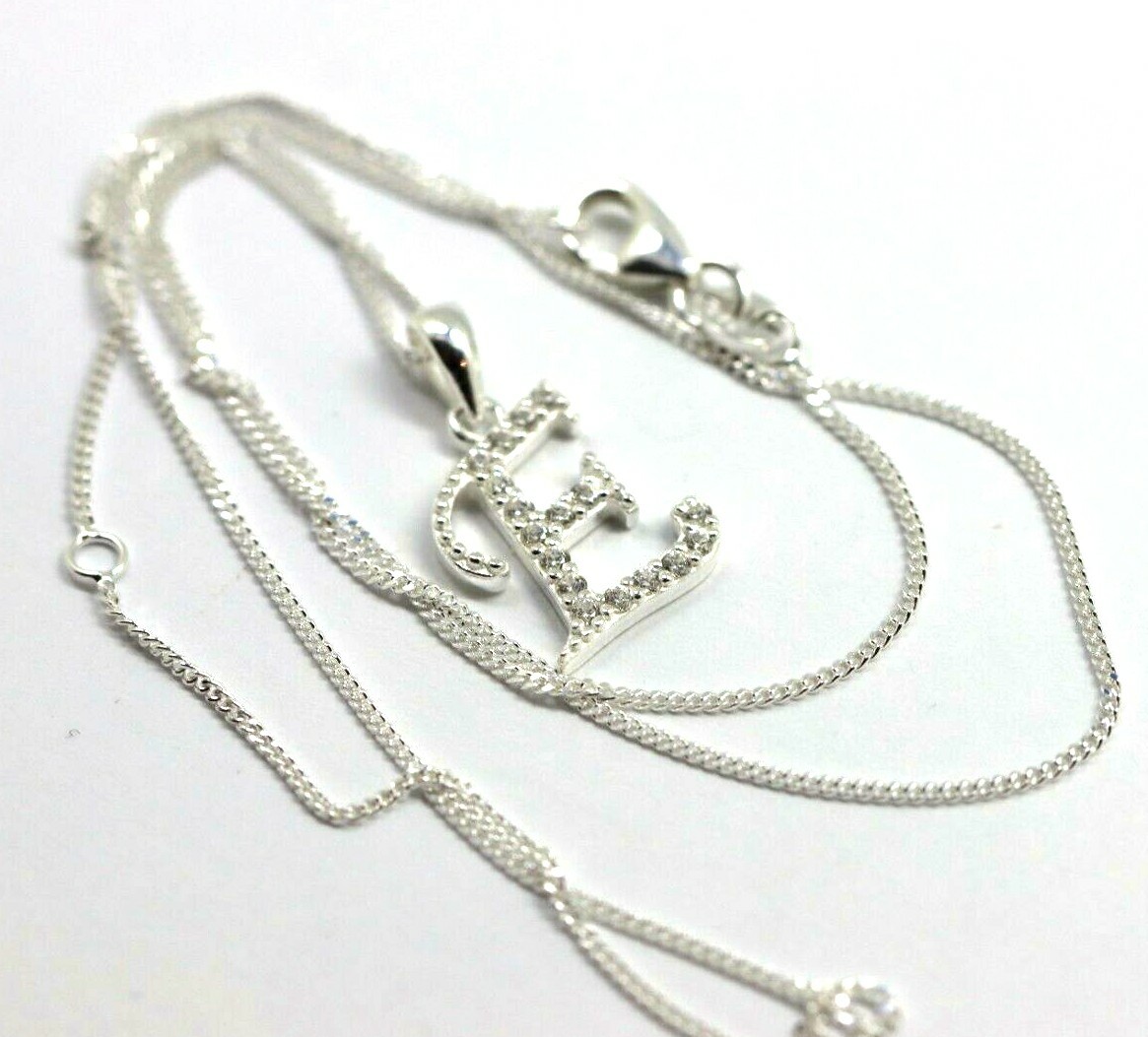 Sterling Silver CZ Initial E Pendant with 45cm + 5cm Extender Chain -Free post