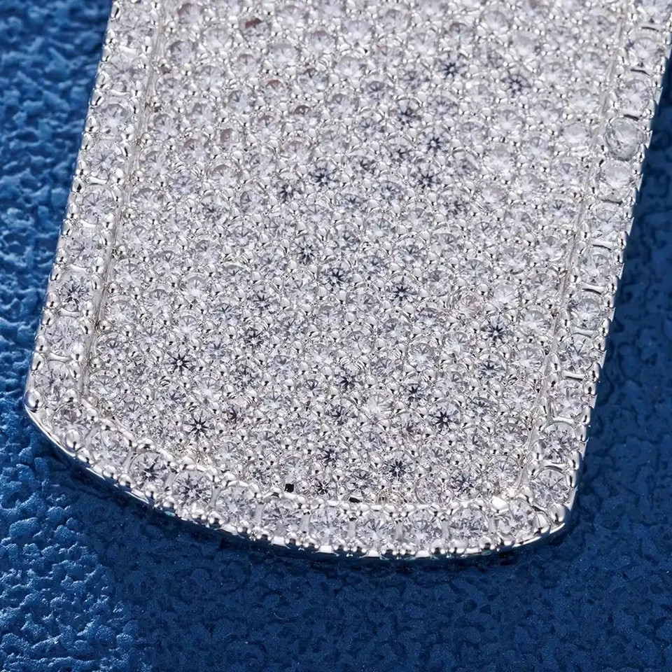 2.10 Ctw Round Cut Moissanite Cluster Dog Tag Pendant 14K White Gold Plated