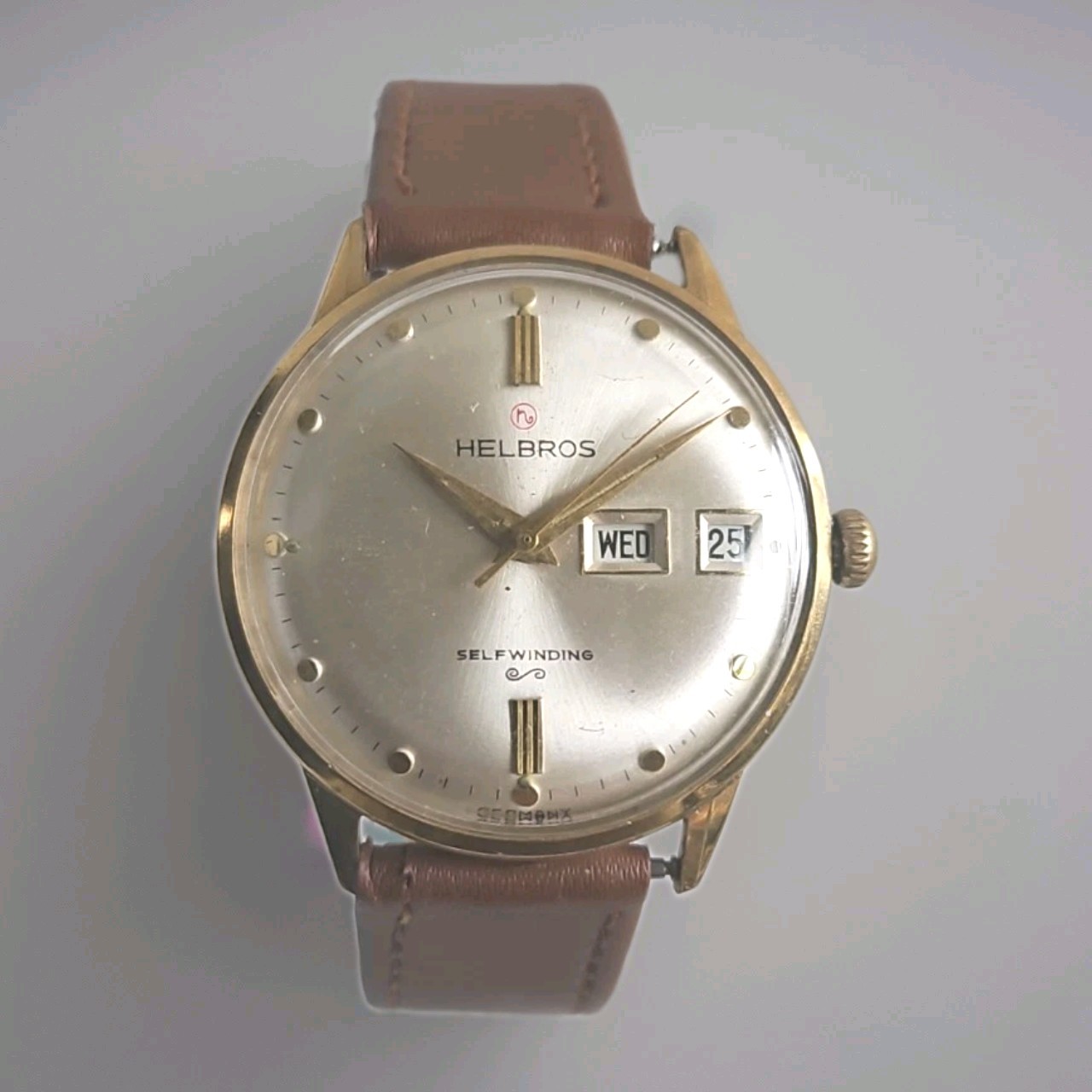 Vintage Helbros Swiss Automatic Day Date Selfwinding Men’s Watch Gold Plated…