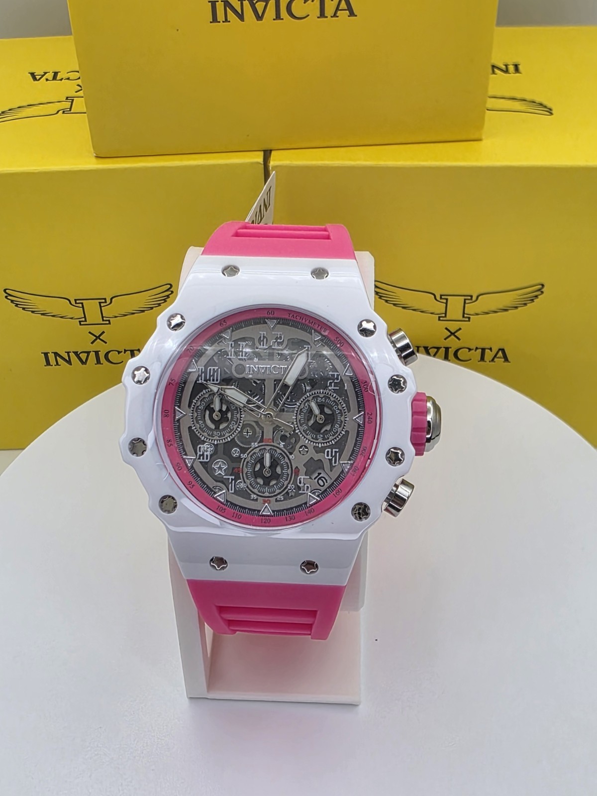Invicta Racing Valyron Unisex Watch – 41mm, Pink & White(69620) new