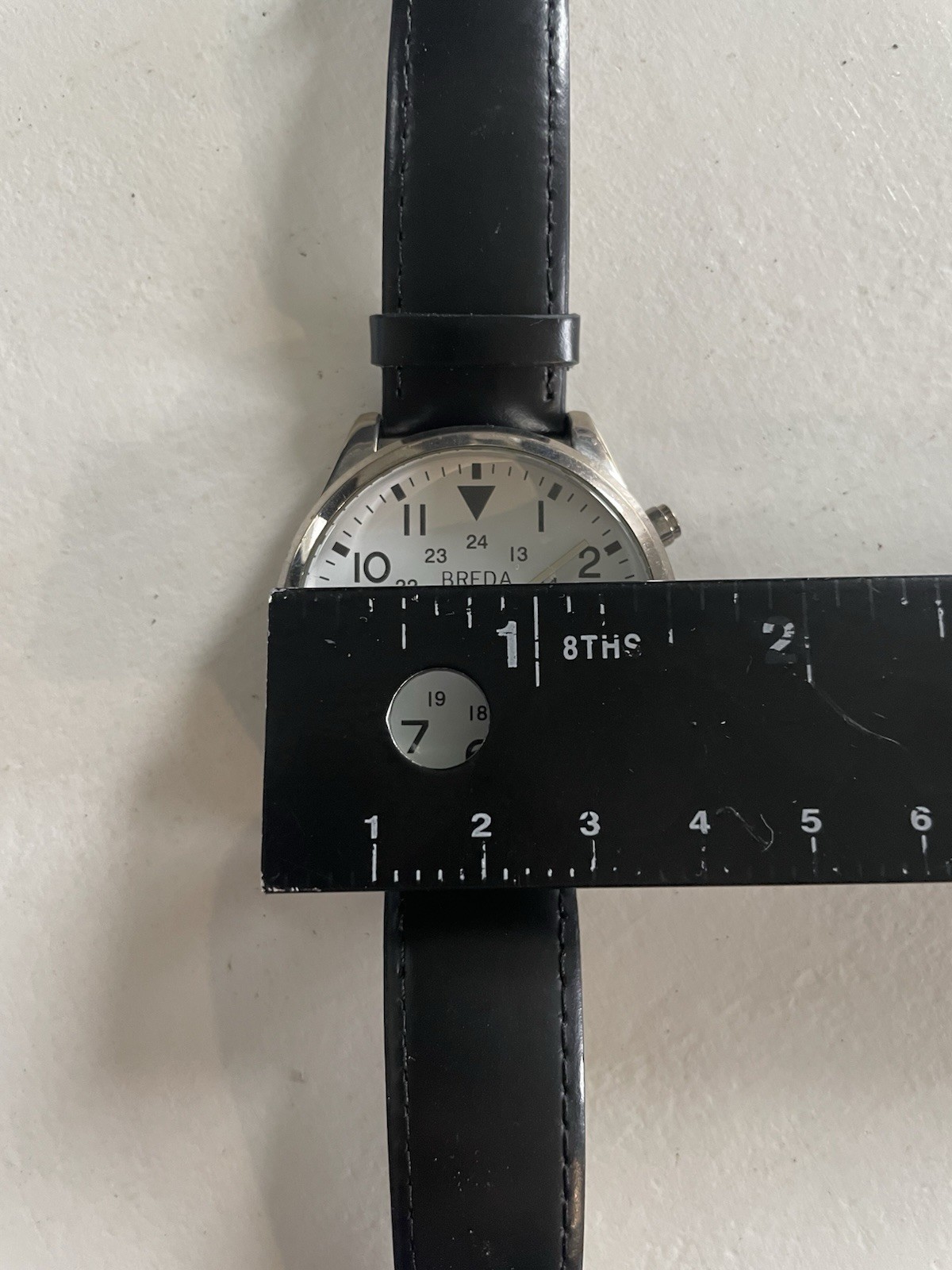 BREDA 2384A Watch Men White Dial Silver Tone Black Leather BATTERY NEEDED