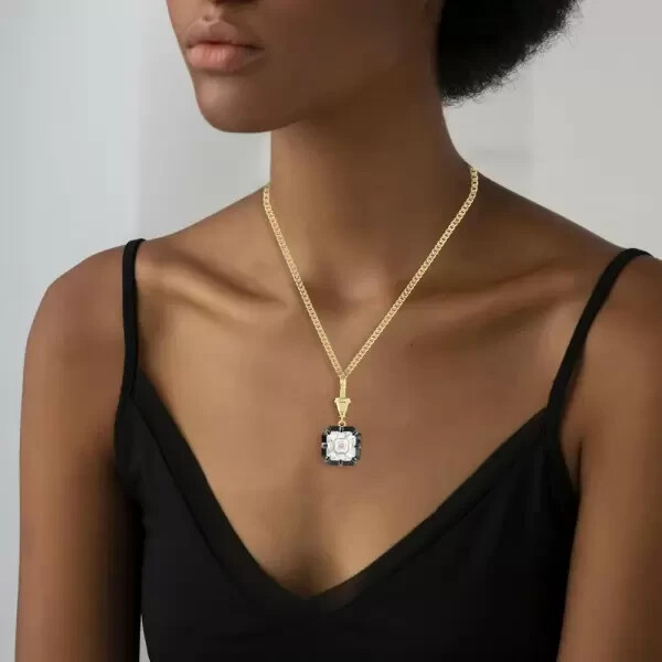5.6Ct Lab Created White Sapphire Asscher Cut Two Tone Pendant Necklace