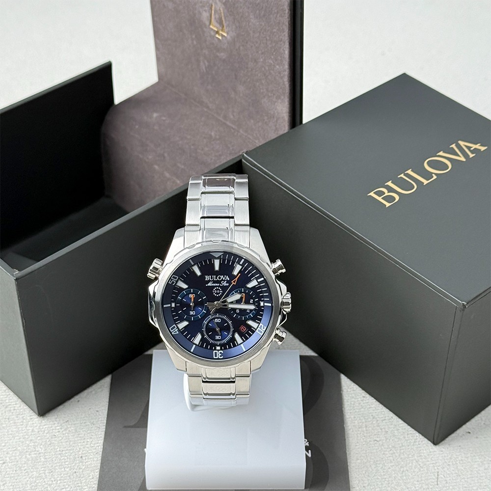Bulova Men’s Marine Star Chronograph Blue Dial Stainless Quartz Watch 96B256