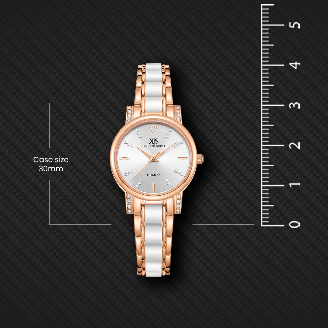 Kenneth Scott Women’s Analog Watch | White Dial, 30mm, 30 m (3 ATM)